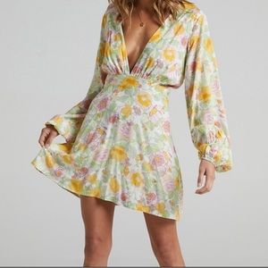 Showpo Floral V-Neck Dress - Yellow and Pink